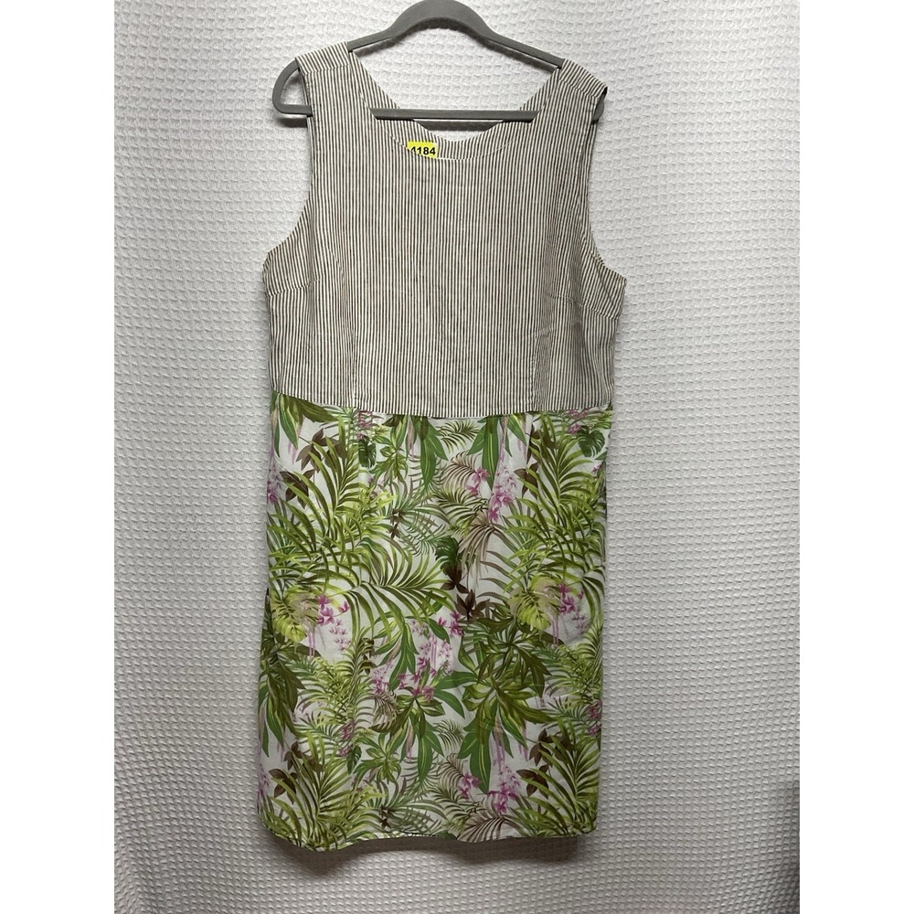 J Jill Dress Womens XL  Linen Floral‎ Relaxed Lightweight Sheath Green Pockets